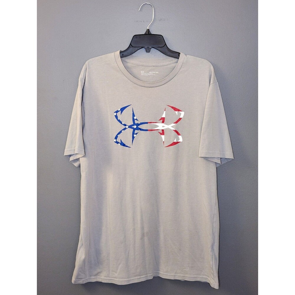 Under Armour Freedom T-Shirt Mens 2XL American Flag Logo Gray Short Sleeve Loose